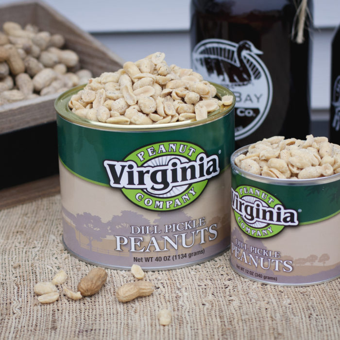 Cans of jumbo seasoned dill pickle peanuts