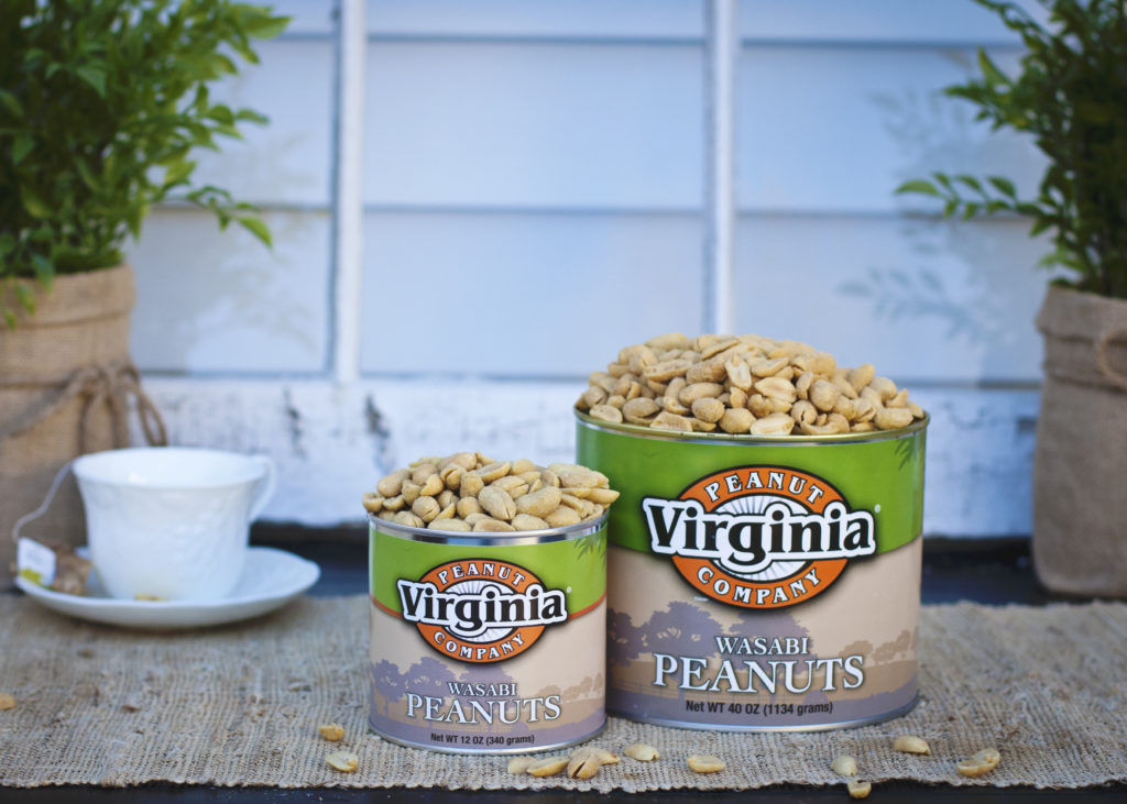Cans of jumbo seasoned wasabi peanuts